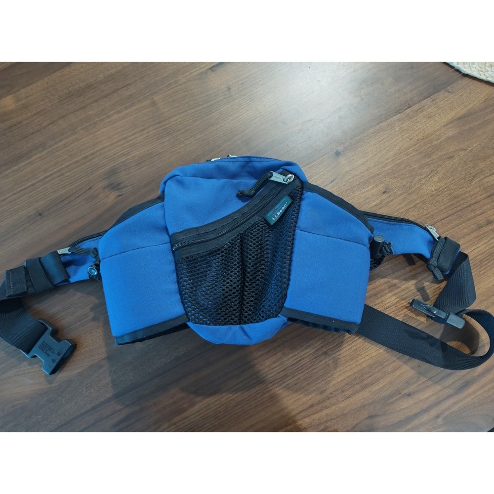 LL Bean Blue Lumbar Waist Pack Hiking Bag Vintage Mesh Pockets CG29